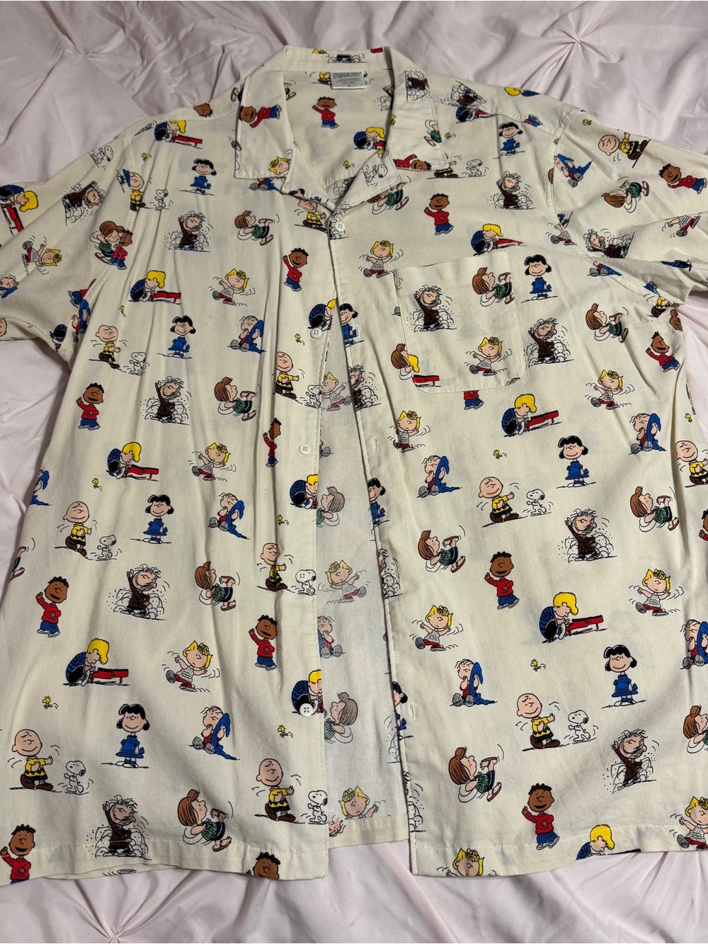 Peanuts Character Printed Cream Button-Up Shirt